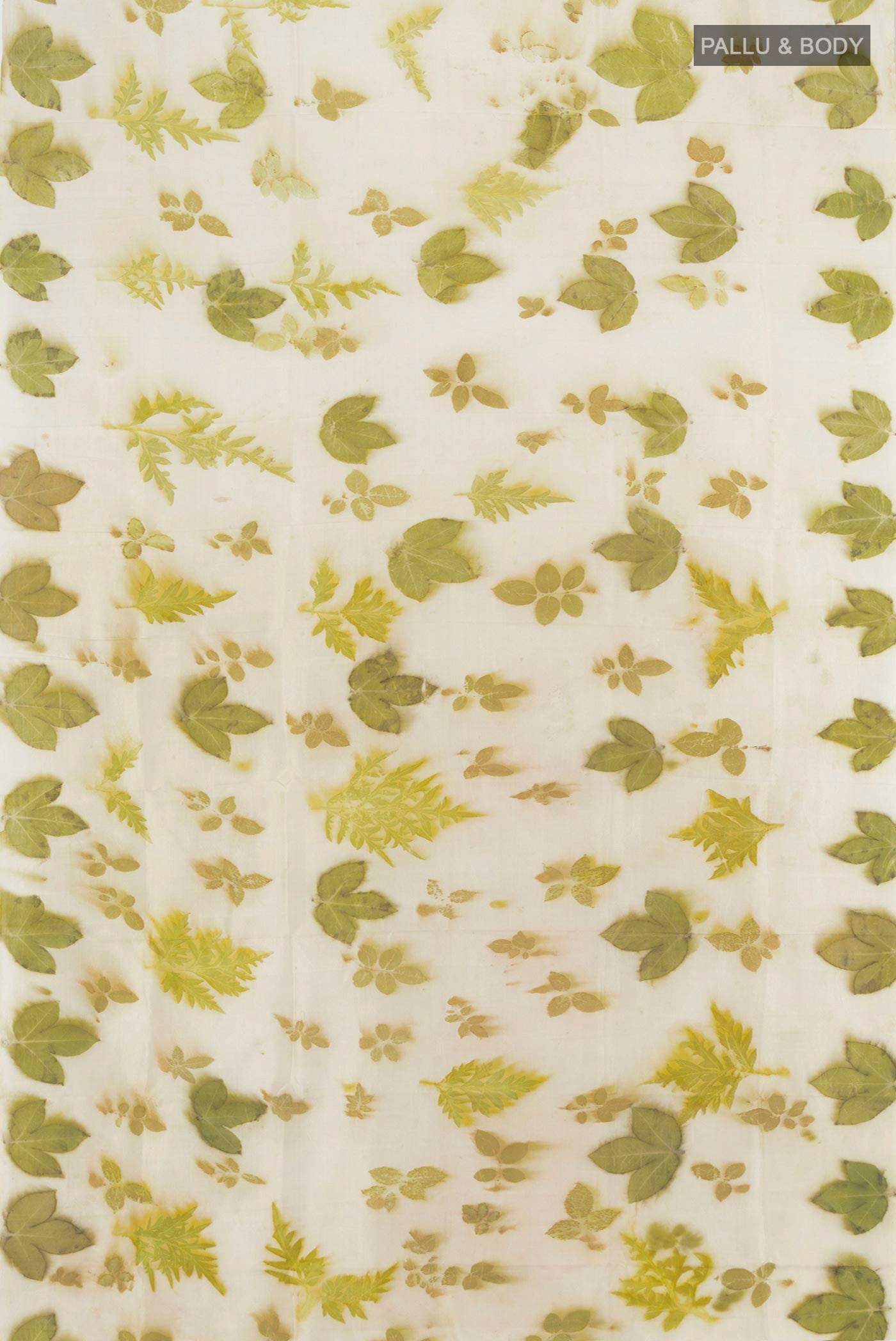 Flat view of Off White Tussar Silk Saree with Floral Print on the body and Without Border. 