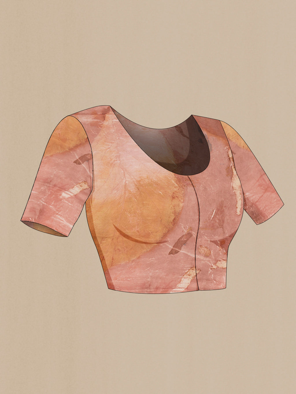 Close up image of the blouse of Mauve Tussar Silk Saree with Floral Print on the body and Without Border. 