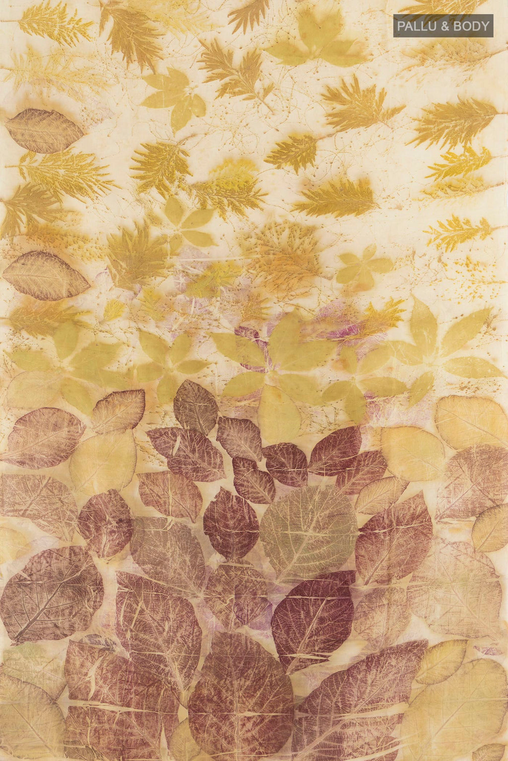 Flat view of Cream Tussar Silk Saree with Floral Print on the body and Without Border. 