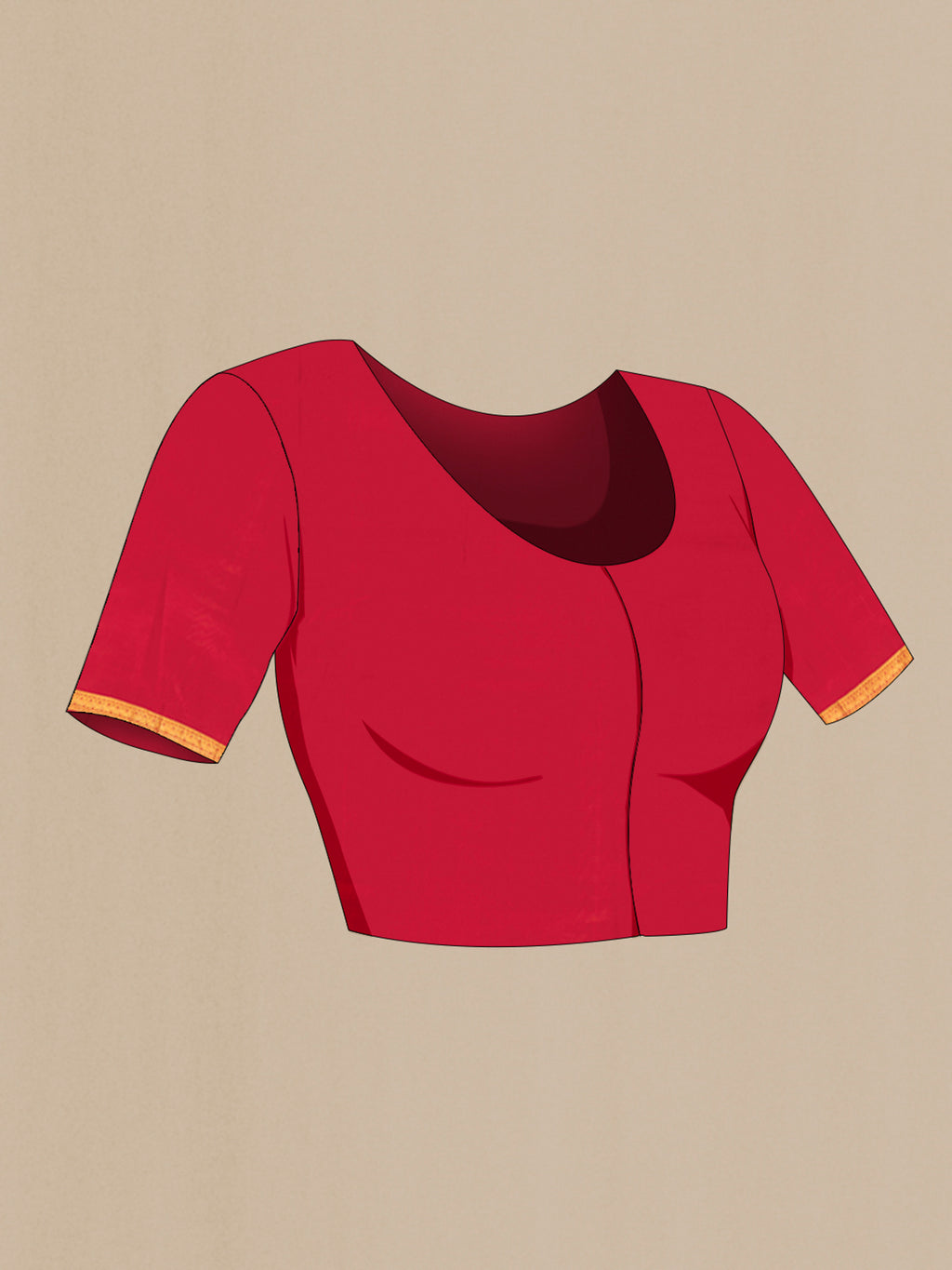 Close up image of the blouse of Pure Silk Pure Zari Red Kanchipuram Saree with Zari Butta on the body and Silk Border. 