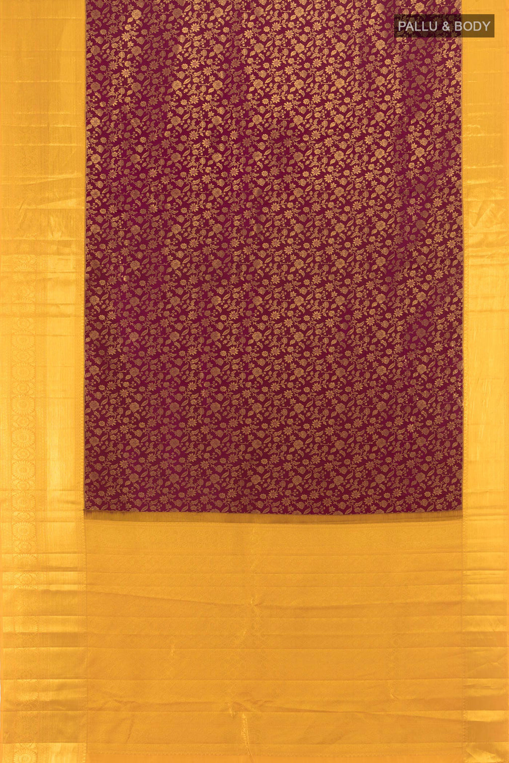 Flat view of Coffee Brown Kanjivaram Silk Saree with Zari Brocade on the body and Zari Border. 