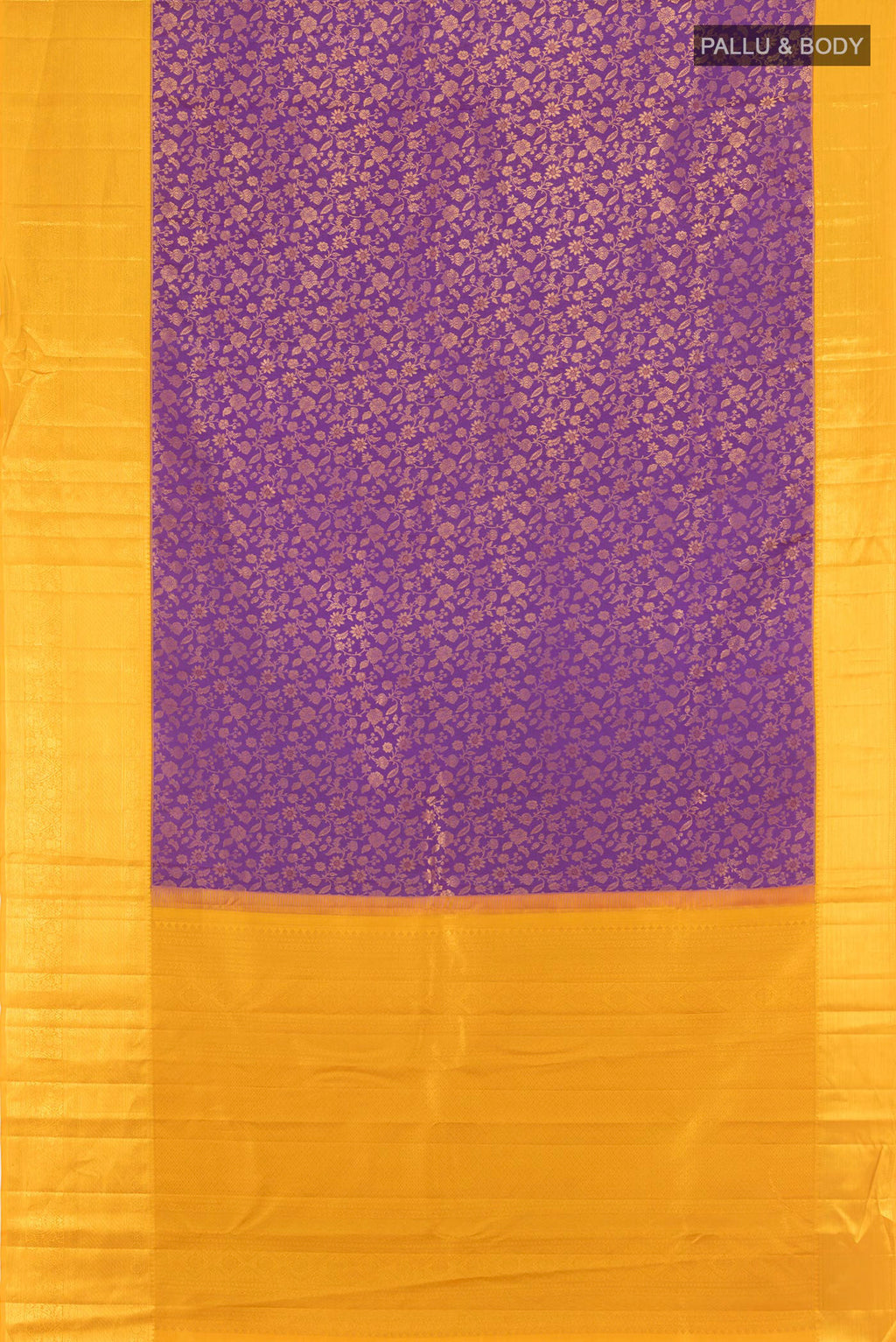 Flat view of Lavender Kanjivaram Silk Saree with Zari Brocade on the body and Zari Border. 