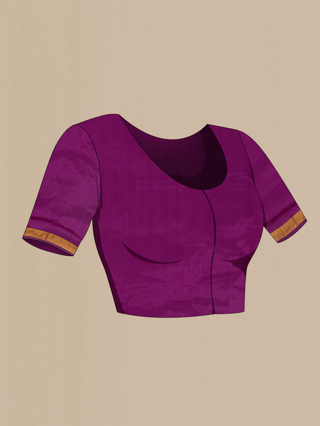 Close up image of the blouse of Purple Kanjivaram Silk Saree with Checked design on the body and Zari Border. 