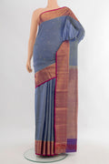 Blue Kanjivaram Silk Saree with Zari Butta on the body and Zari Border.  displayed on a mannequin