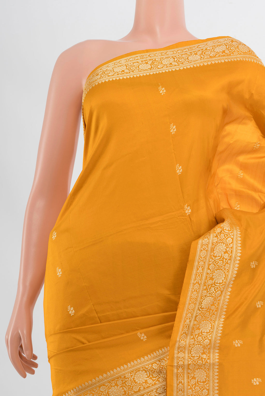 Border image of Yellow Banarasi Katan Silk Saree with Zari Butta on the body and Silk Border. 