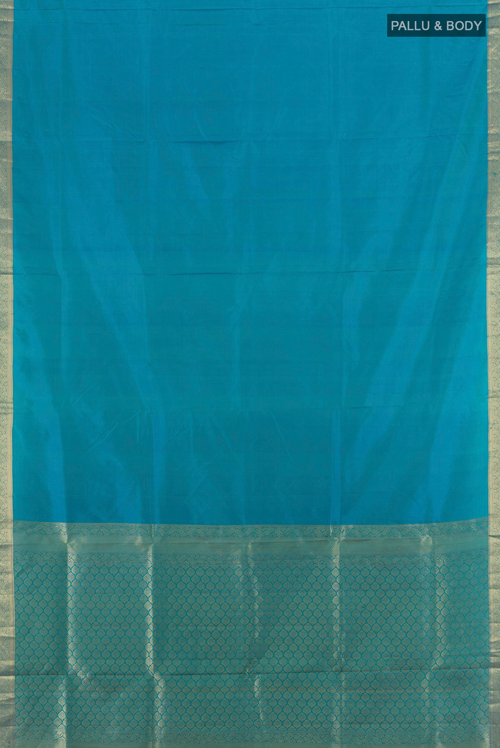 Flat view of Light Blue Soft Silk Saree with Plain Body and Zari Border. 