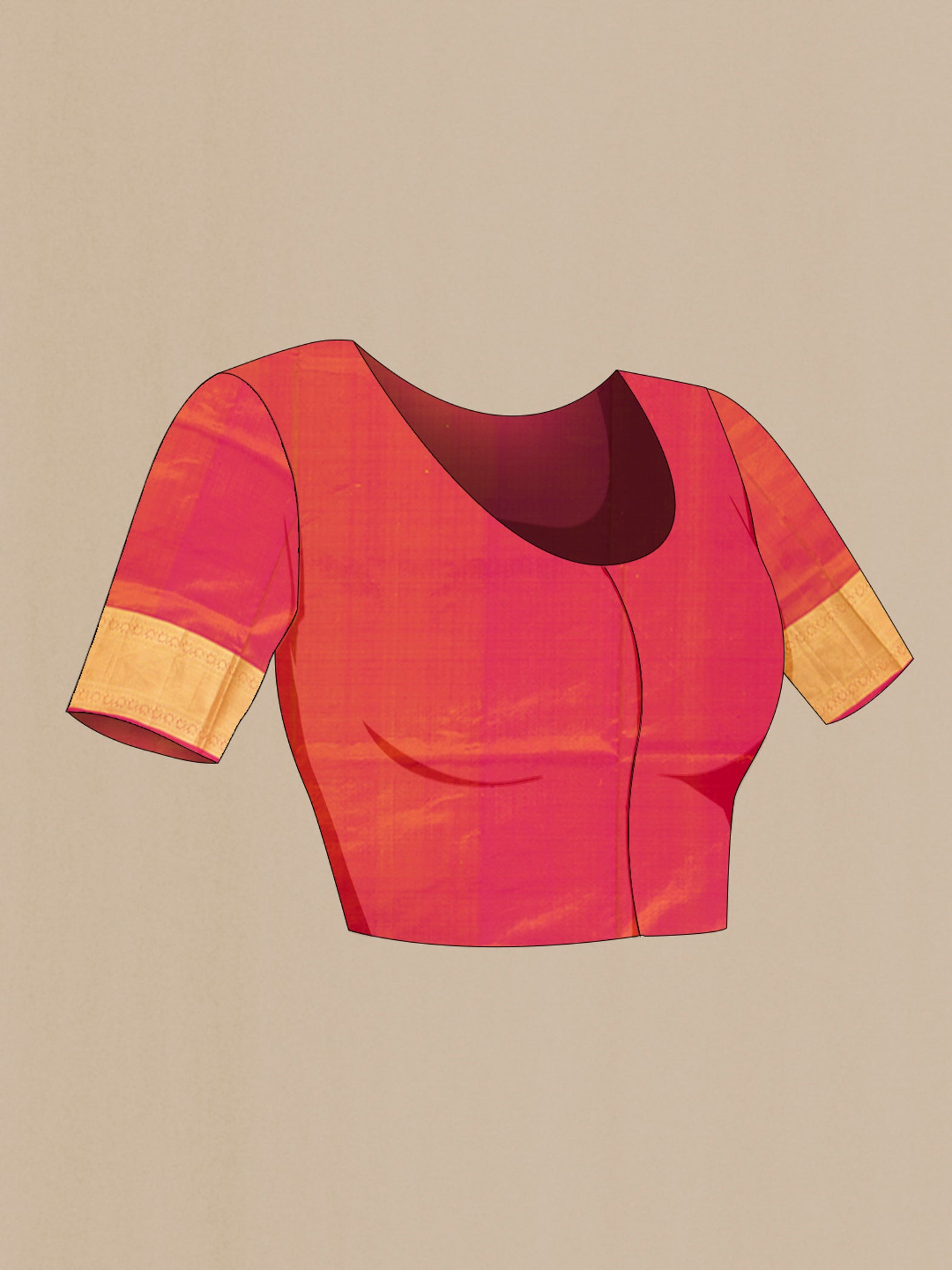 Close up image of the blouse of Mustard Soft Silk Saree with Zari Butta on the body and Silk Border. 