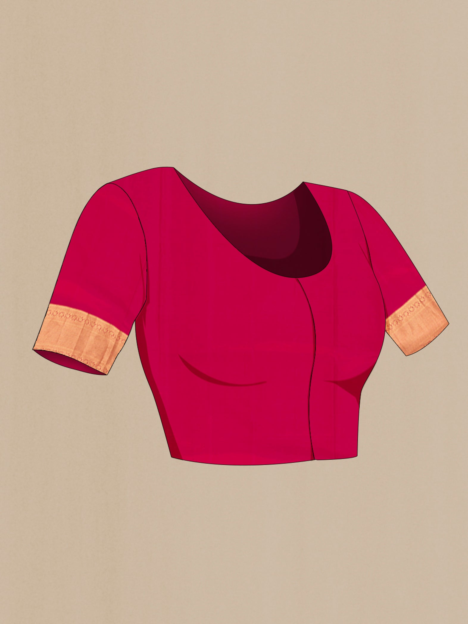 Close up image of the blouse of Dark Pink Soft Silk Saree with Zari Butta on the body and Zari Border. 