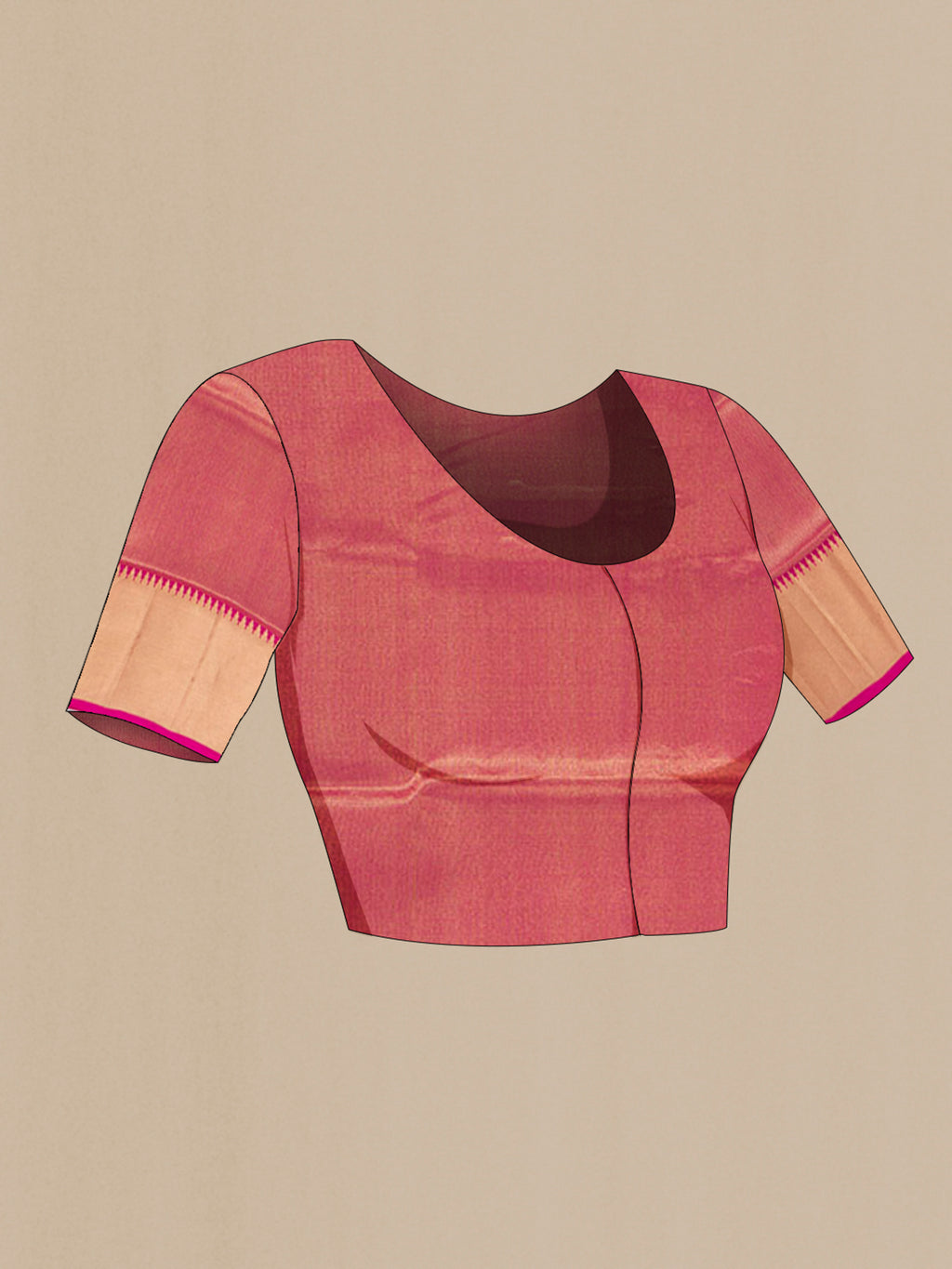 Close up image of the blouse of Pure Silk Maroon Soft Saree with Zari Butta on the body and Zari Border. 