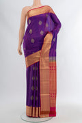 Purple Soft Silk Saree with Jacquard With Zari Butta on the body and Zari Border.  displayed on a mannequin