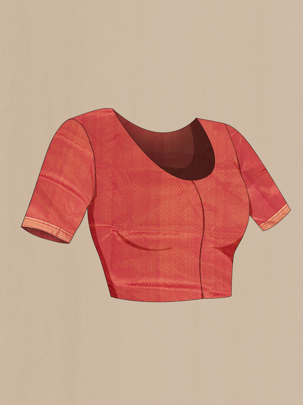 Close up image of the blouse of Pink Soft Silk Saree with Zari Butta on the body and Zari Border. 