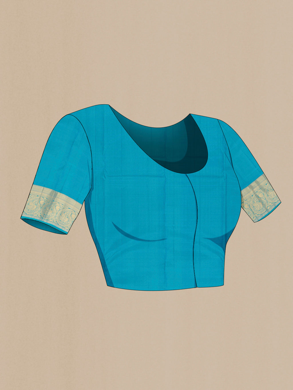 Close up image of the blouse of Pink Kanchipuram Silk Saree with Stripes on the body and Zari Border. 