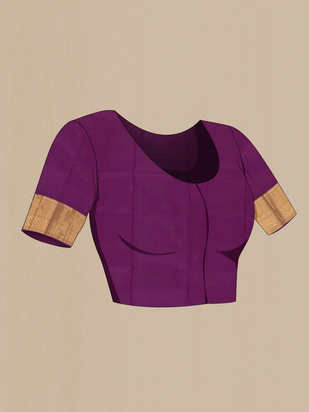Close up image of the blouse of Royal Blue Kanchipuram Silk Saree with Checked design on the body and Zari Border. 