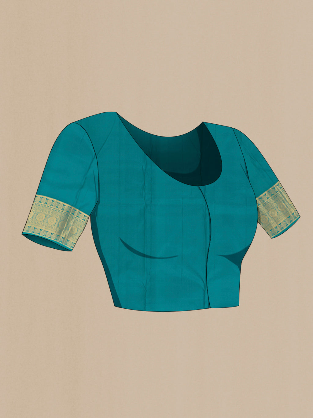 Close up image of the blouse of Purple Kanchipuram Silk Saree with Zari Butta on the body and Zari Border. 