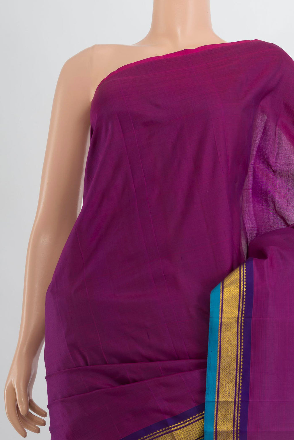 Border image of Pure Silk Purple Kanjivaram Saree with Zari Butta on the body and Silk Border. 