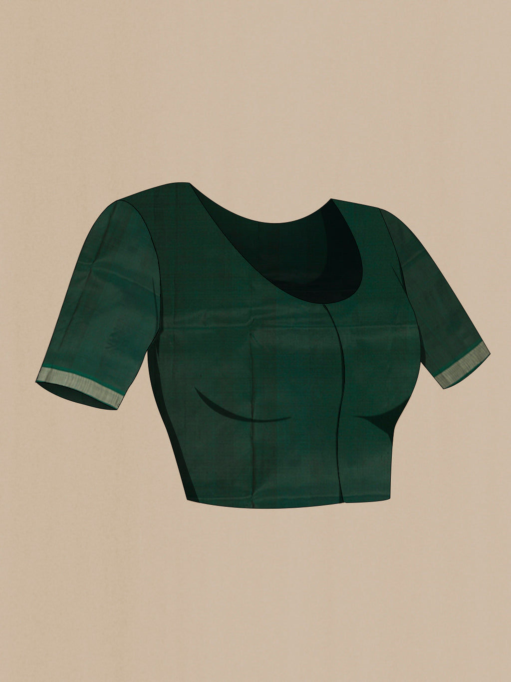 Close up image of the blouse of Bottle Green Kanchipuram Silk Saree with Plain Body and Thread Border. 