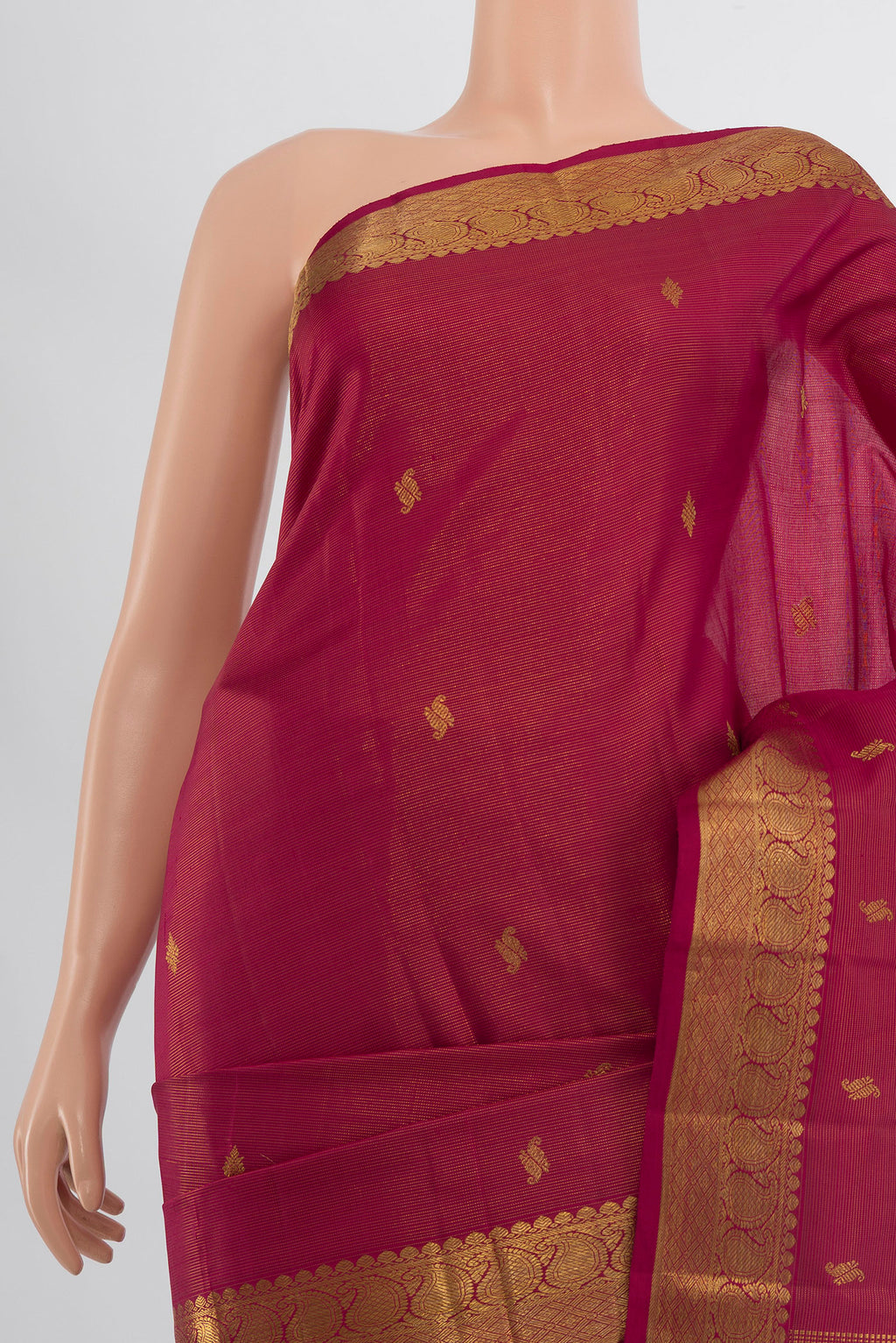 Border image of Pure Silk Pure Zari Maroon Kanchipuram Saree with Zari Butta on the body and Silk Border. 