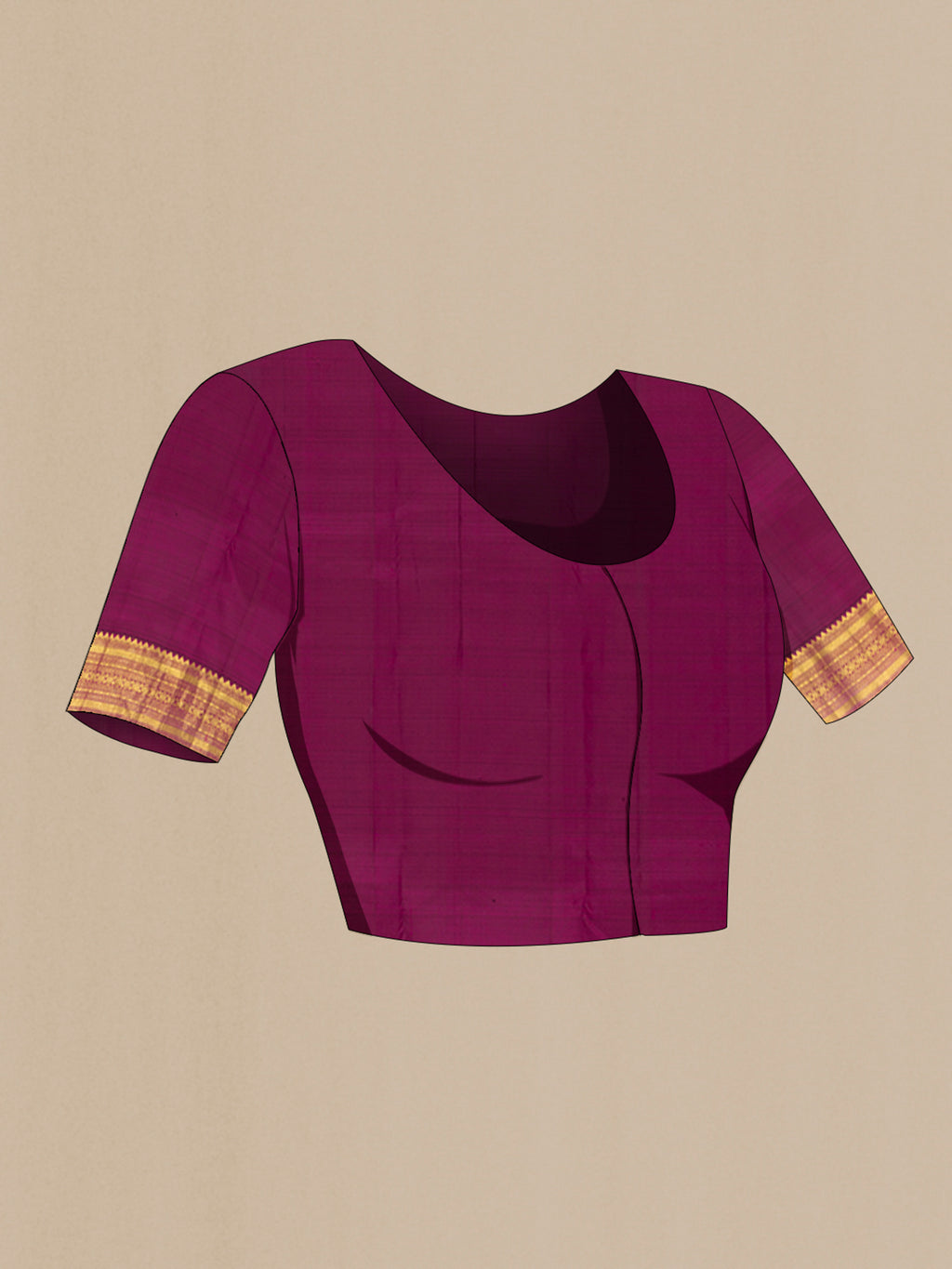 Close up image of the blouse of Pink Kanchipuram Silk Saree with Zari Butta on the body and Zari Border. 