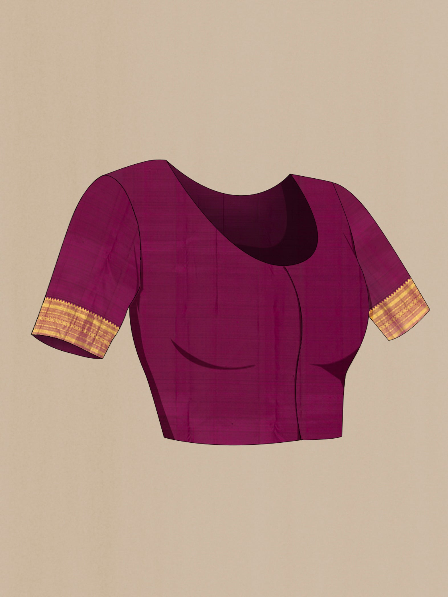 Close up image of the blouse of Pink Kanchipuram Silk Saree with Zari Butta on the body and Zari Border. 