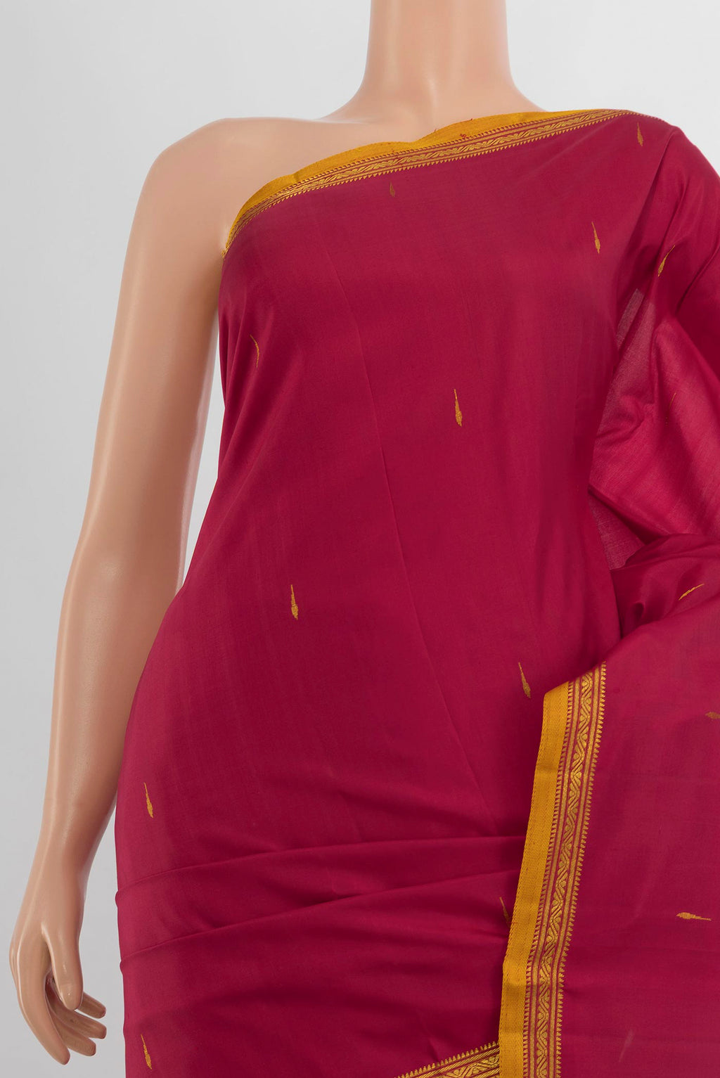 Border image of Pure Silk Pure Zari Maroon Kanjivaram Saree with Zari Butta on the body and Silk Border. 
