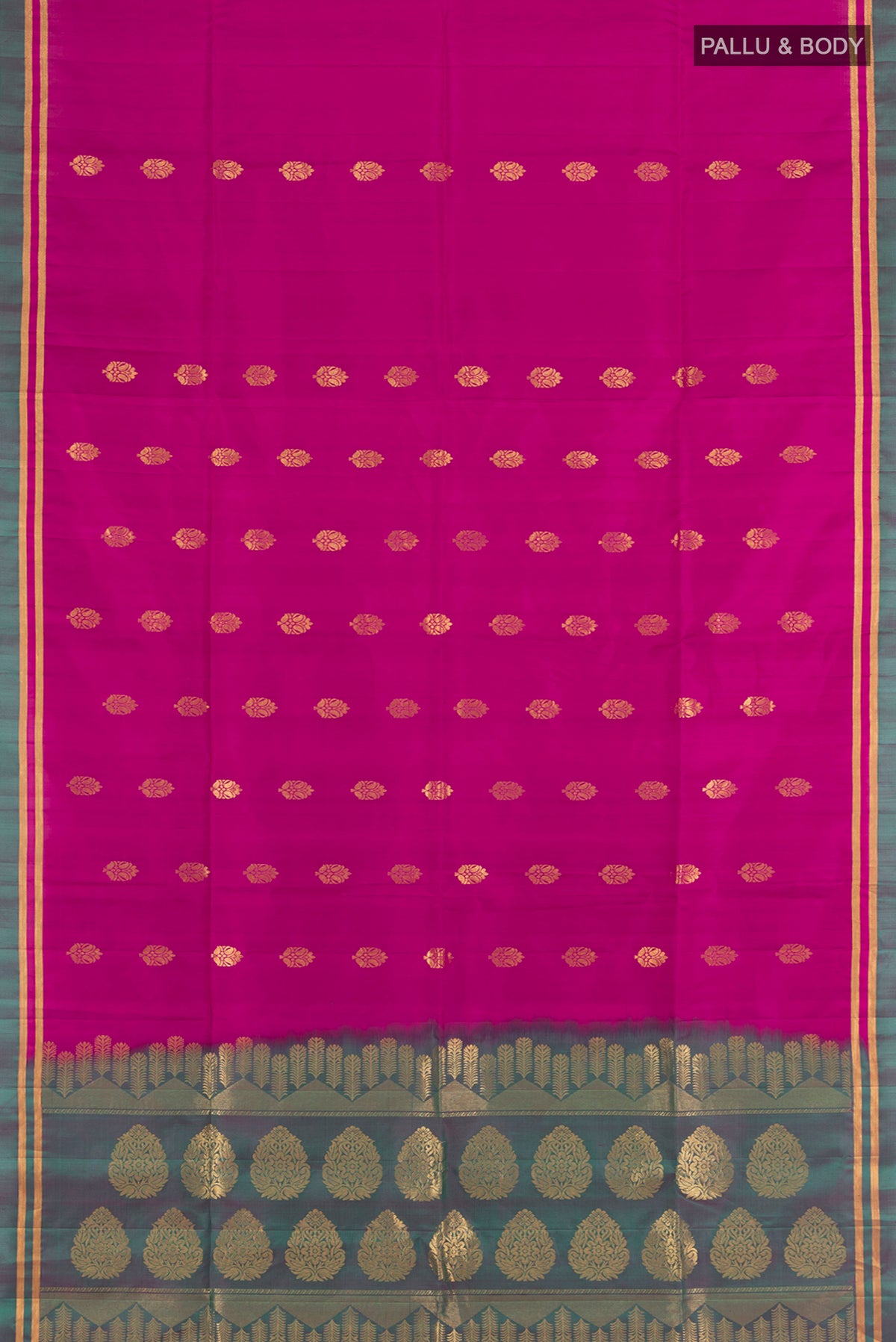 Flat view of Light Magenta Soft Silk Saree with Zari Butta on the body and Plain Border. 