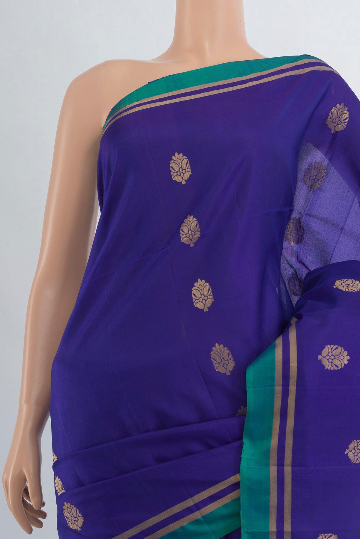 Border image of Pure Silk Dark Blue Soft Saree with Zari Butta on the body and Silk Border. 