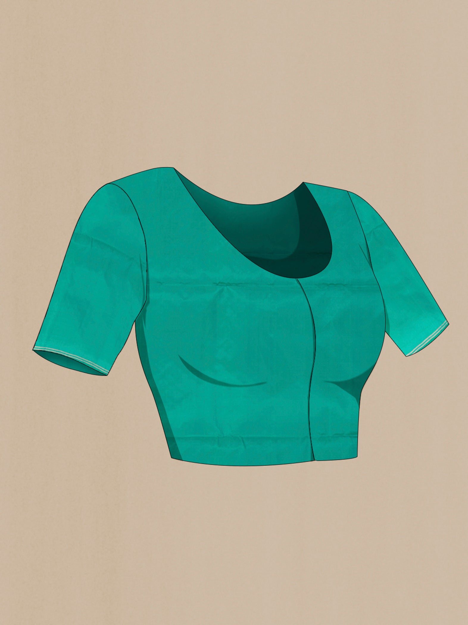Close up image of the blouse of Parrot Green Soft Silk Saree with Zari Butta on the body and Without Border. 