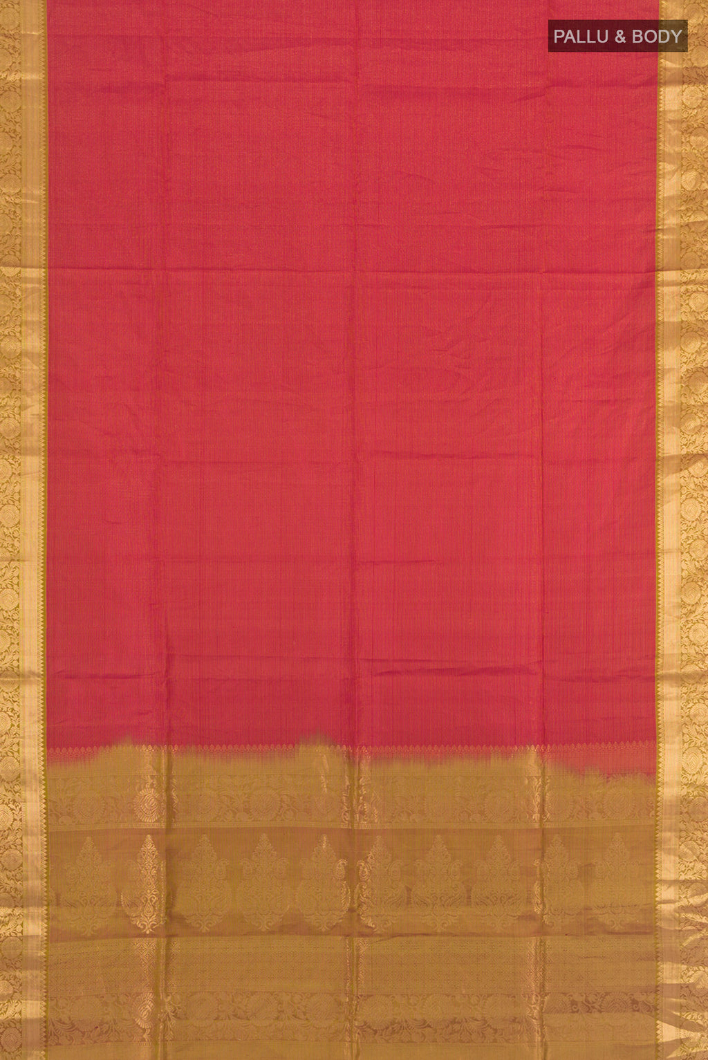 Flat view of Pink Soft Silk Saree with Jacquard design on the body and Zari Border. 