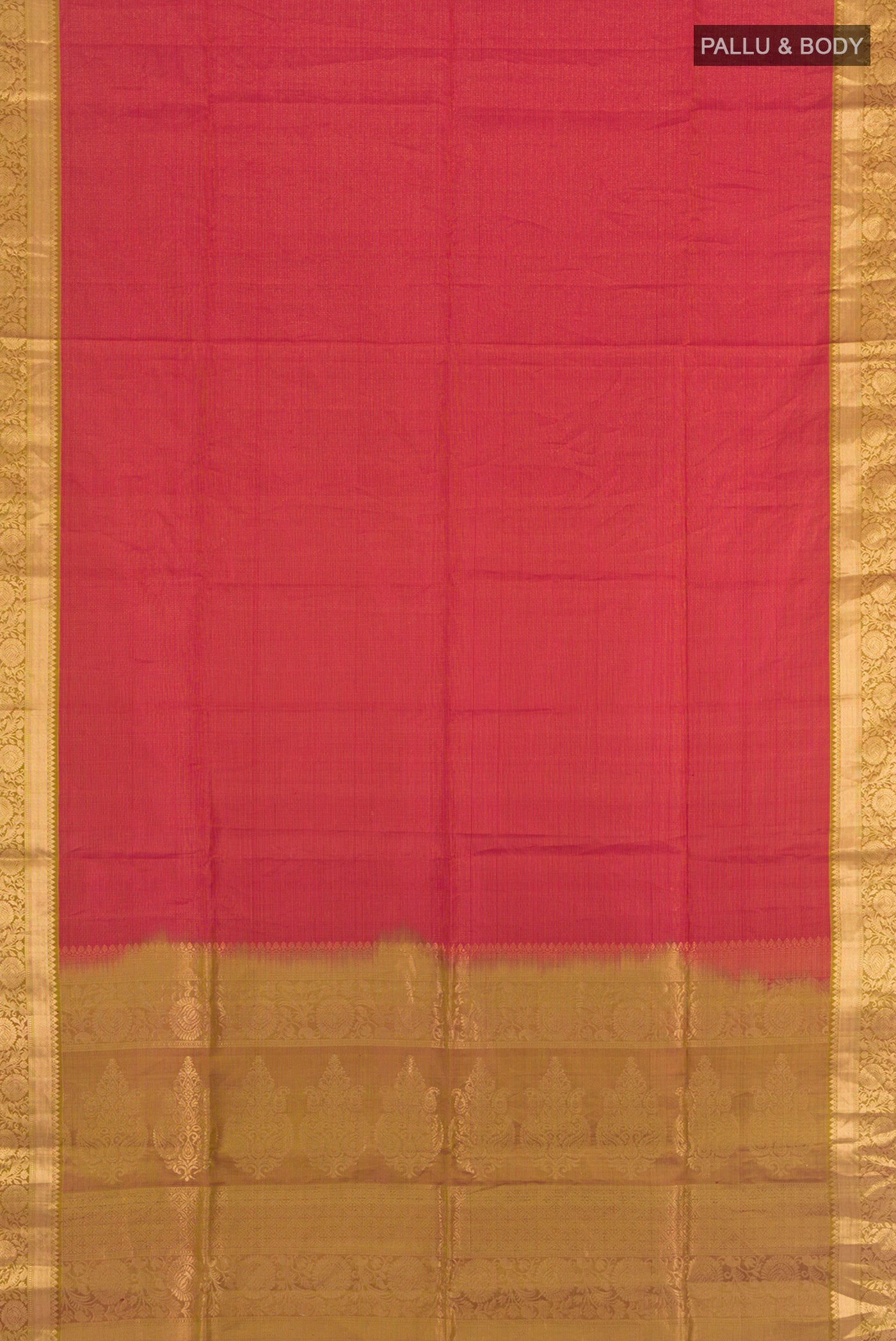 Flat view of Pink Soft Silk Saree with Jacquard design on the body and Zari Border. 