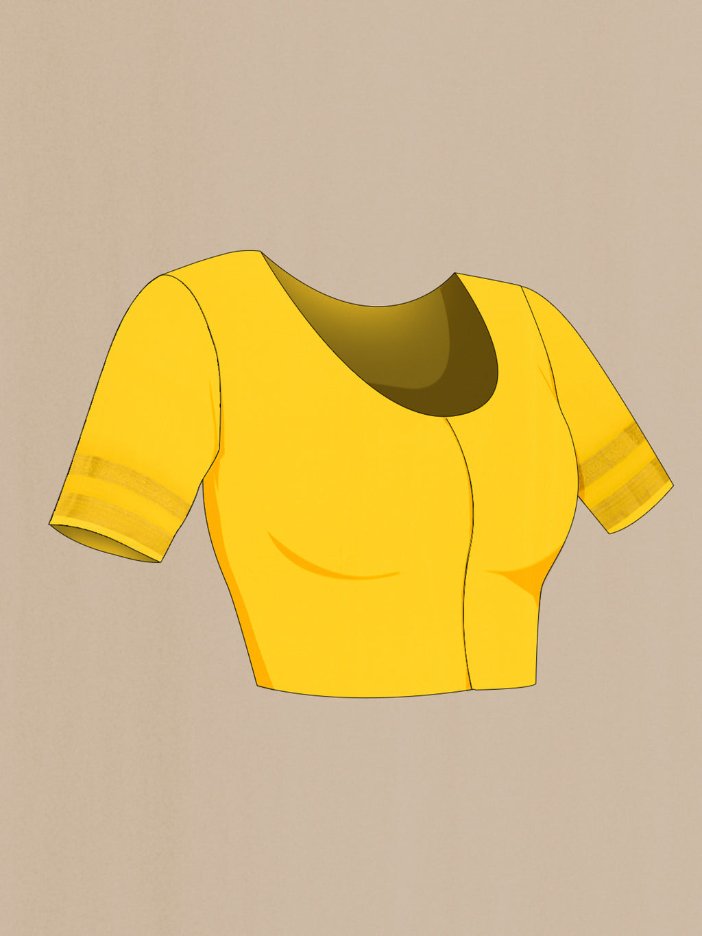 Close up image of the blouse of Yellow Mysore Crepe Saree with Zari Butta on the body and Zari Border. 