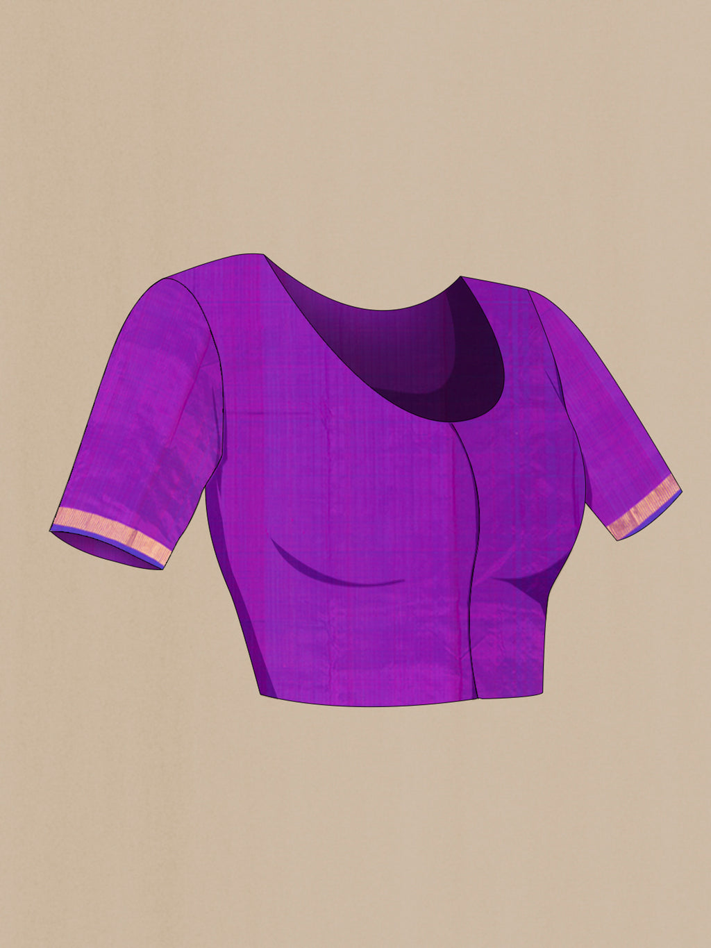 Close up image of the blouse of Purple Kanchipuram Silk Saree with Plain Body and Zari Border. 