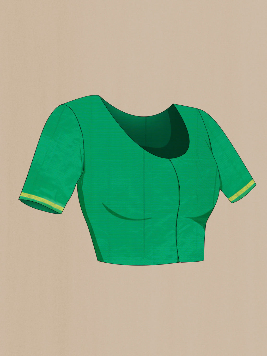 Close up image of the blouse of Light Green Kanchipuram Silk Saree with Stripes on the body and Zari Border. 