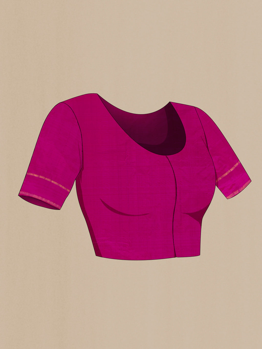 Close up image of the blouse of Magenta Kanchipuram Silk Saree with Plain Body and Zari Border. 