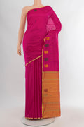Magenta Kanchipuram Silk Saree with Thread Butta on the body and Thread Border.  displayed on a mannequin