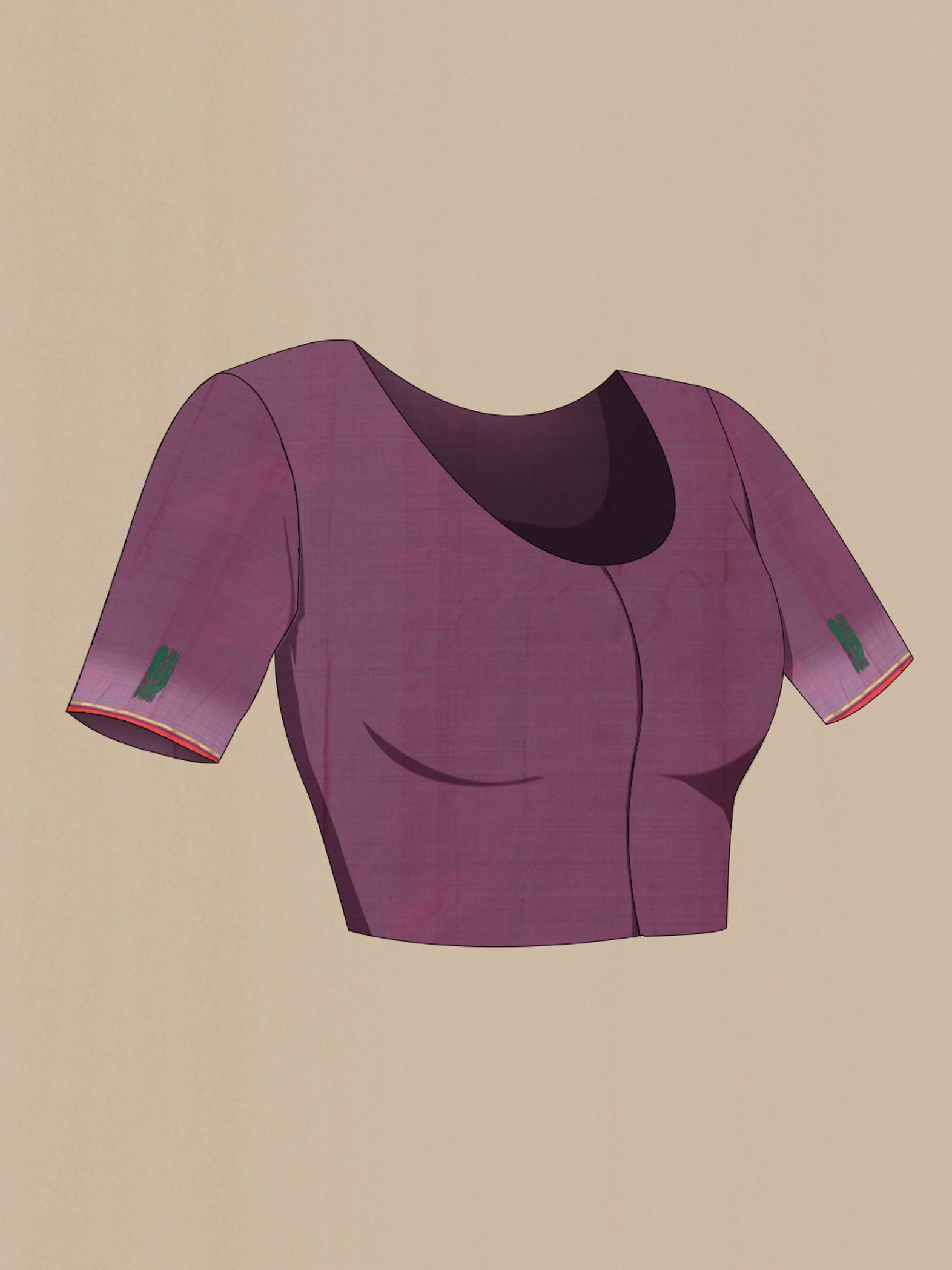 Close up image of the blouse of Grey Kanchipuram Silk Saree with Plain Body and Thread Border. 