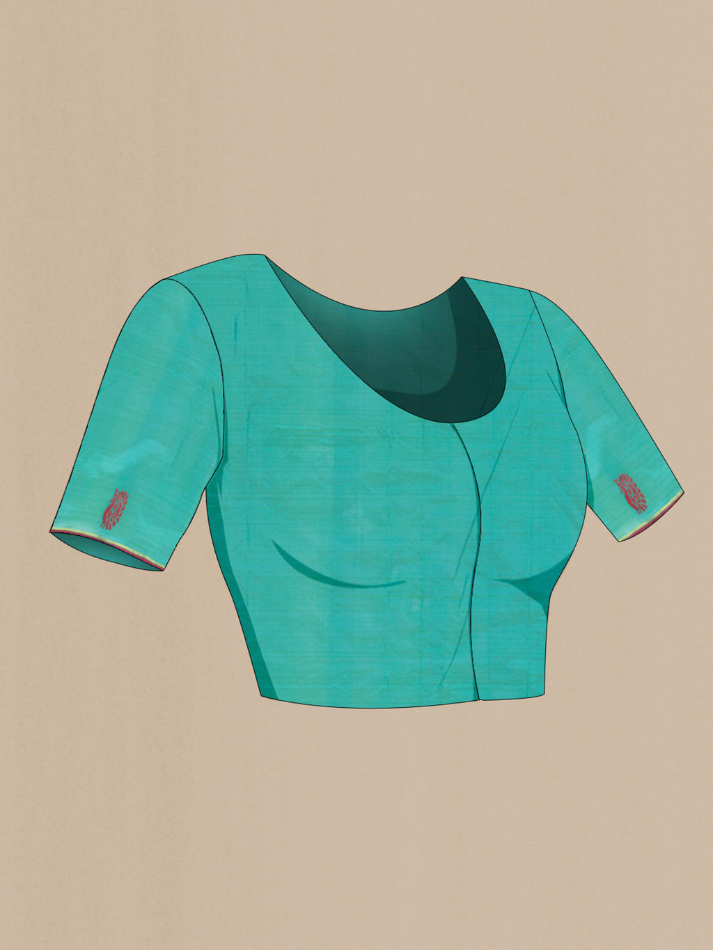 Close up image of the blouse of Green Kanchipuram Silk Saree with Plain Body and Thread Border. 