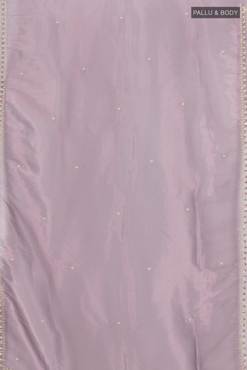 Flat view of Purple Blended Embroidery Net Saree with Plain Body and Embroidery Border. 