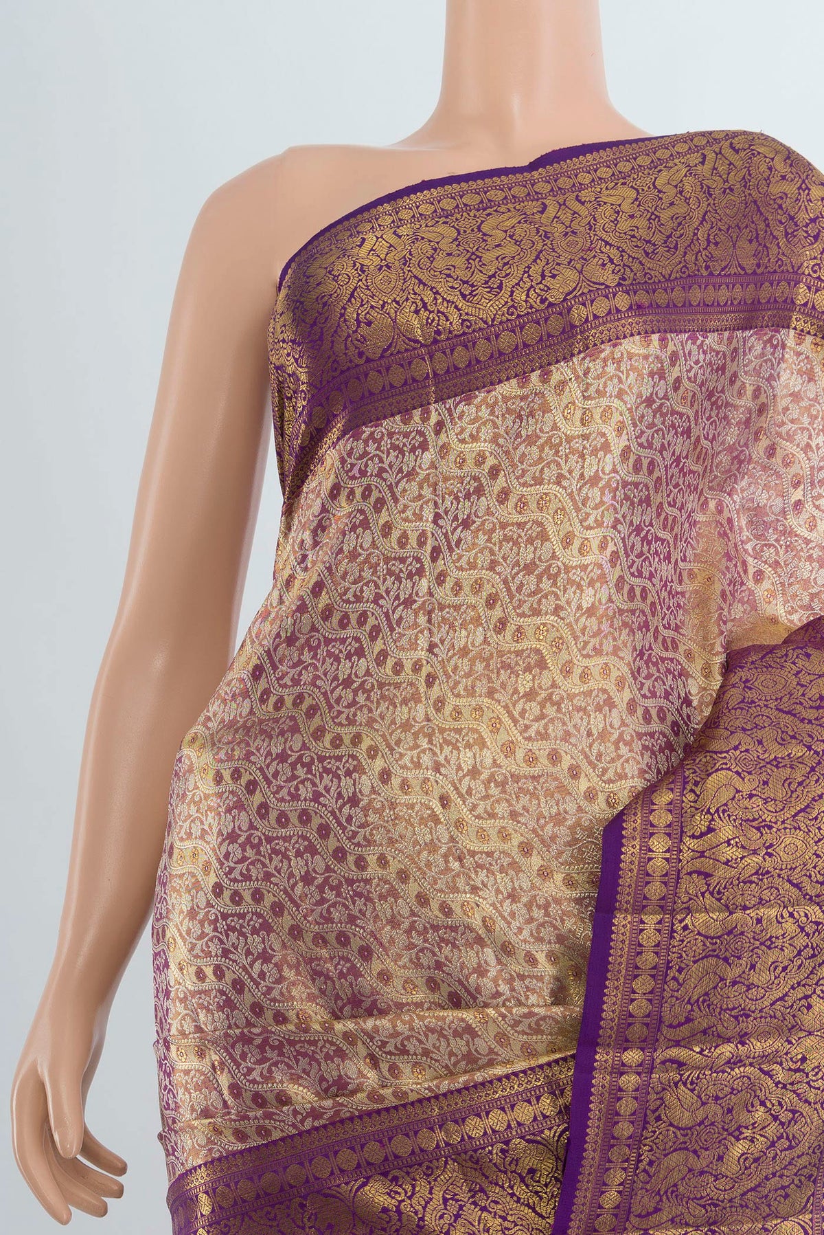 Border image of Pure Silk Pure Zari Golden Kanjivaram Saree with Zari Butta on the body and Silk Border. 