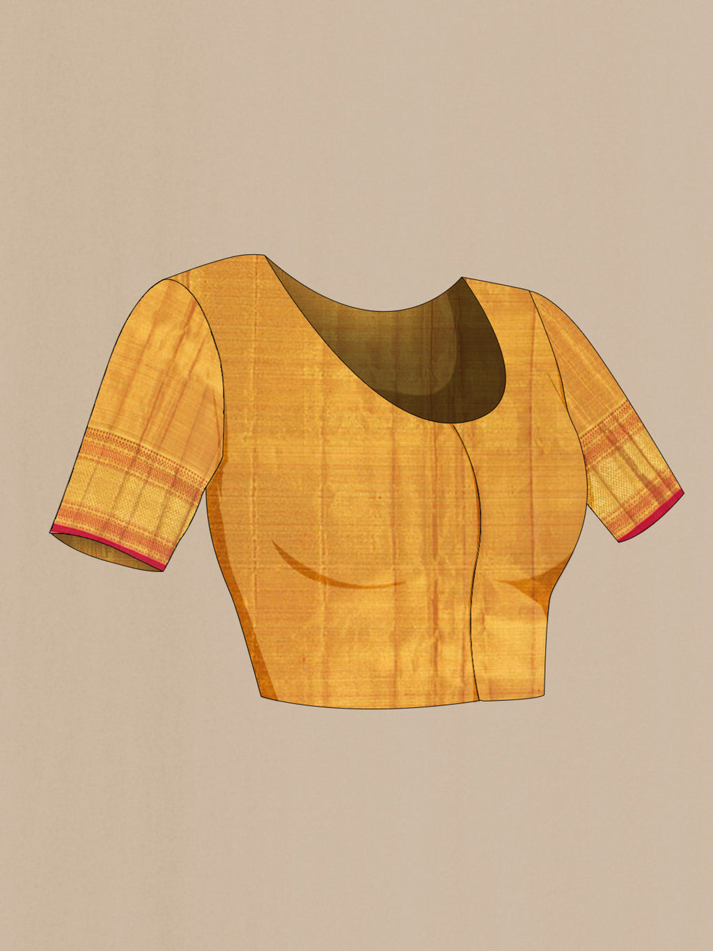 Close up image of the blouse of Golden Kanjivaram Tissue Saree with Zari Brocade on the body and Zari Border. 