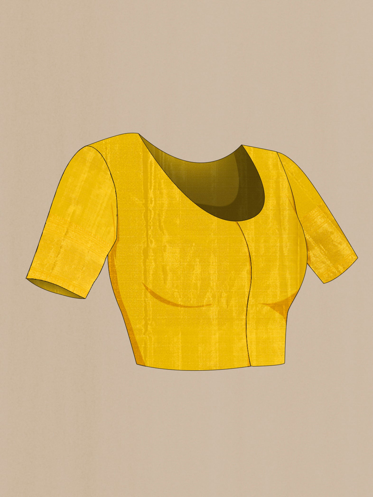 Close up image of the blouse of Golden Kanjivaram Tissue Silk Saree with Zari Brocade on the body and Zari Border. 