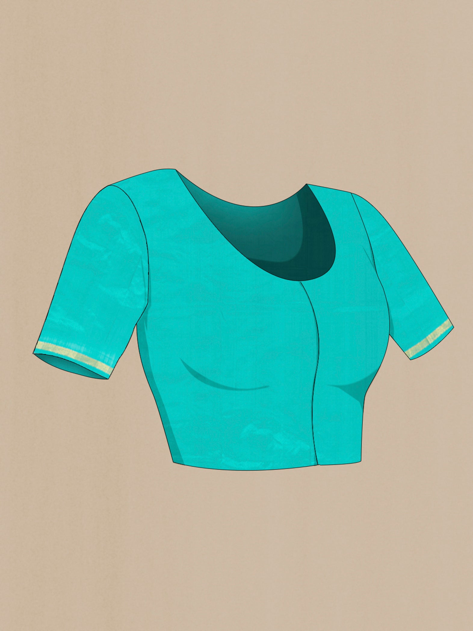 Close up image of the blouse of Sky Blue Kanchipuram Silk Saree with Plain Body and Zari Border. 