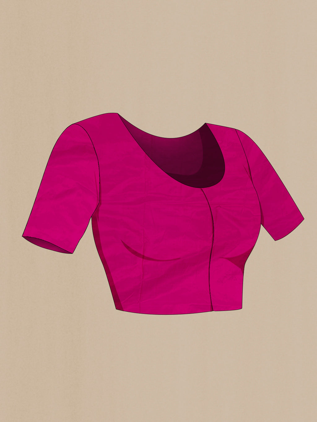 Close up image of the blouse of Magenta Pochampally Silk Saree with Plain Body and Fancy Border. 