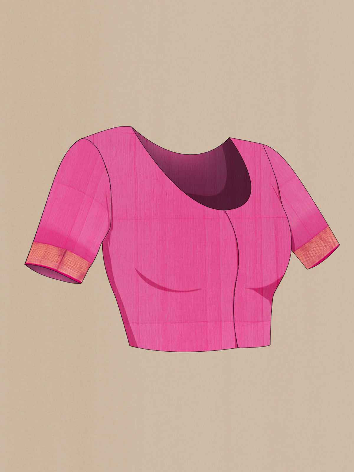 Close up image of the blouse of Turquoise Maheshwari Cotton Saree with Plain Body and Zari Border. 