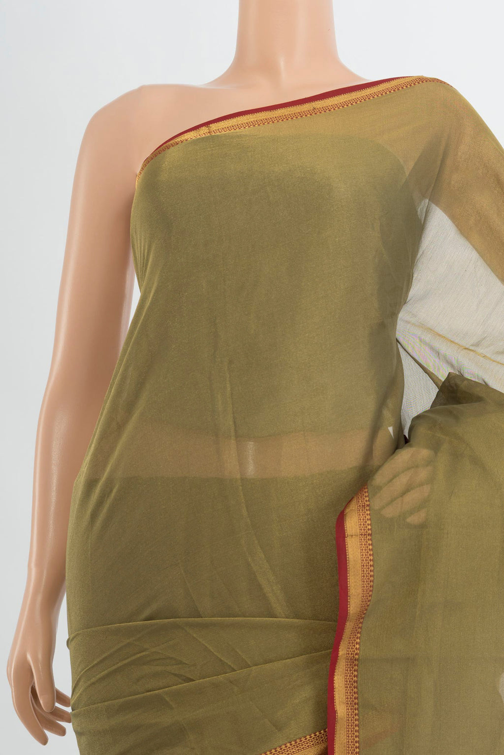 Border image of Golden Maheshwari Silk Cotton Saree with Zari Butta on the body and Silk Border. 