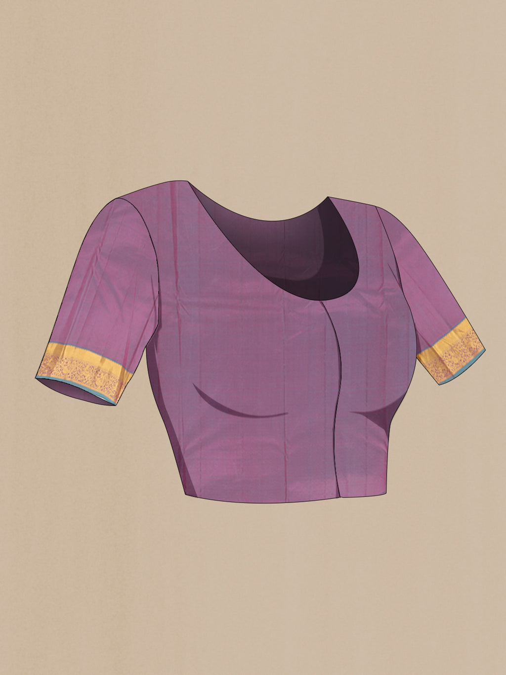 Close up image of the blouse of Dark Pink Kanjivaram Silk Saree with Zari Butta on the body and Zari Border. 