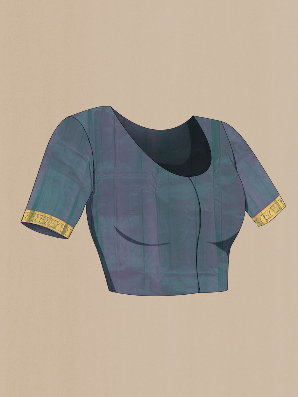 Close up image of the blouse of Green Kanjivaram Silk Saree with Zari Butta on the body and Zari Border. 
