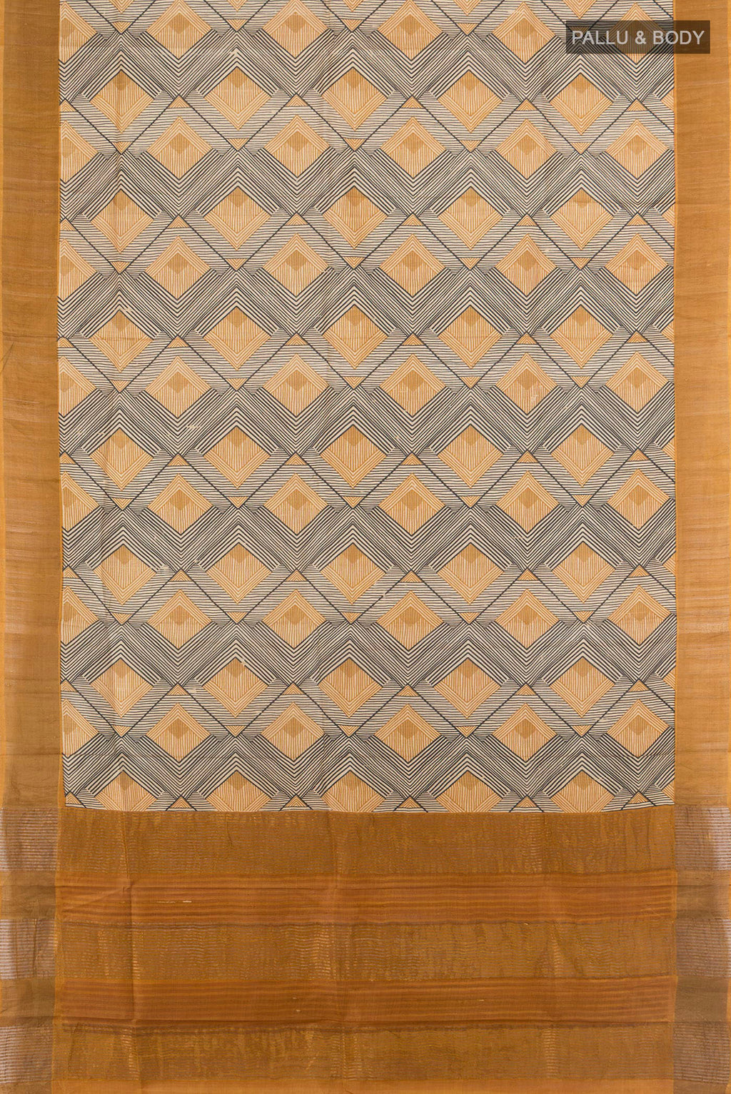 Flat view of Multi Color Tussar Saree with Floral Print on the body and Zari Border. 