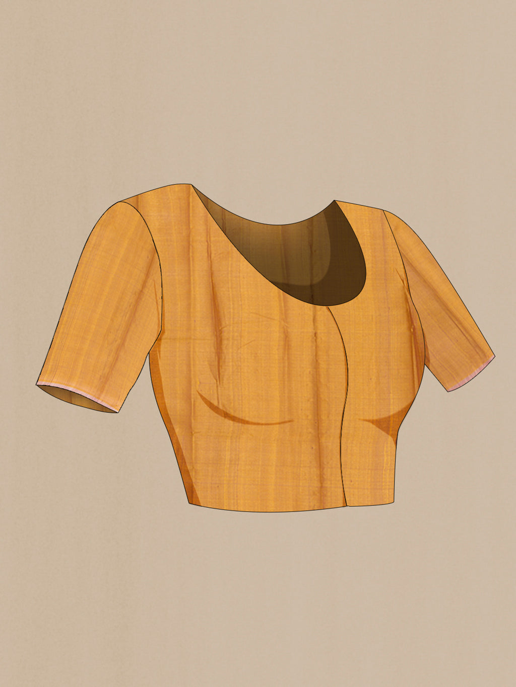Close up image of the blouse of Golden Tussar Silk Saree with Zari Butta on the body and Without Border. 