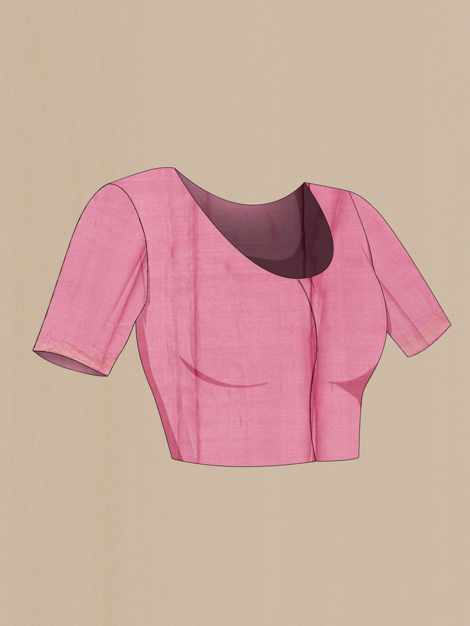 Close up image of the blouse of Pink Tussar Silk Saree with Checked design on the body and Thread Border. 