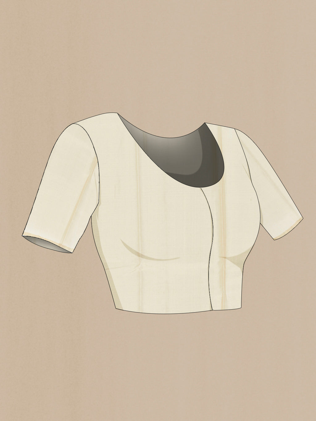 Close up image of the blouse of Cream Tussar Saree with Stripes on the body and Zari Border. 